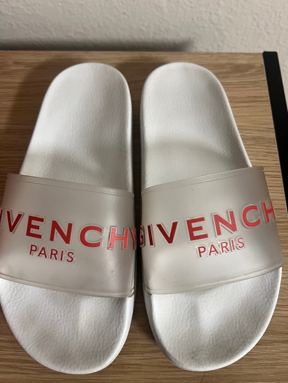 Givenchy White Slide Sandals with Coral Logo